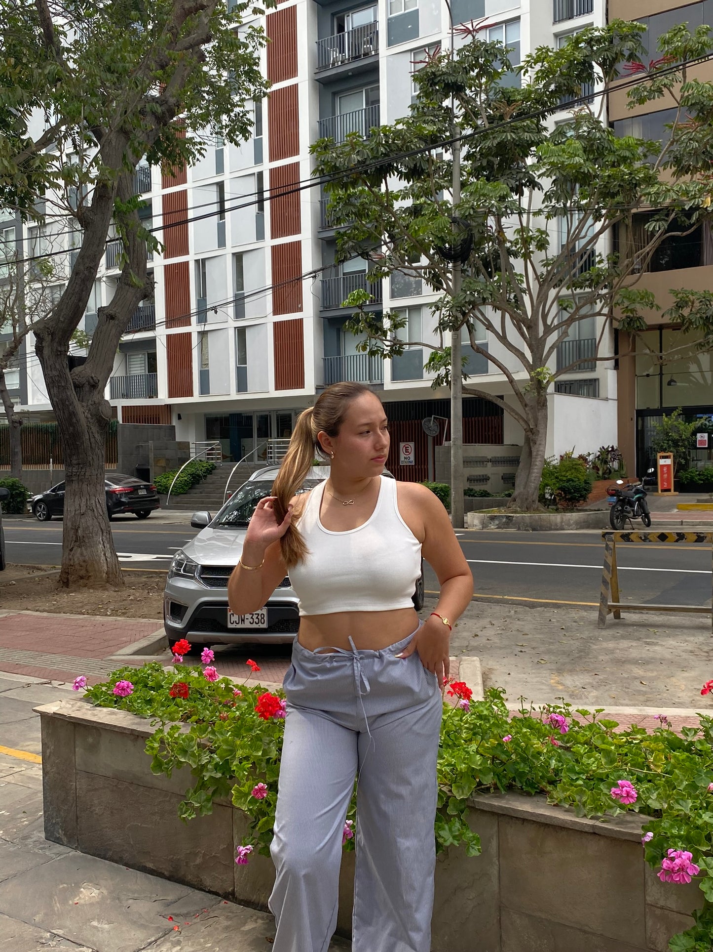Pantalón a rayas plomo