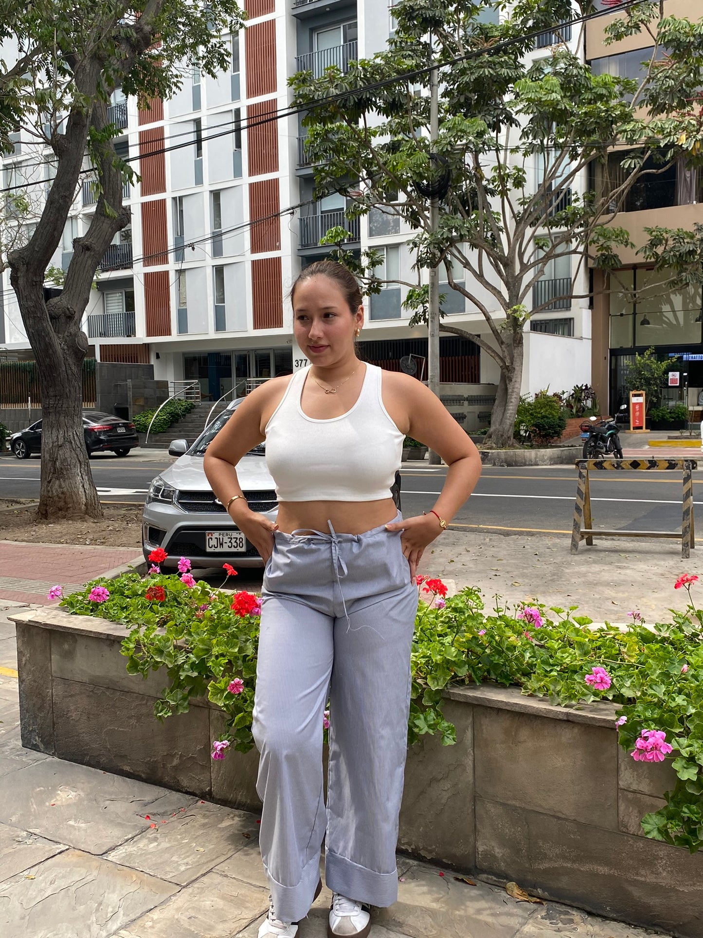 Pantalón a rayas plomo